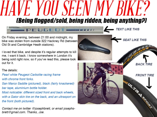 Sadly, by bike has been stolen, but maybe you can help.